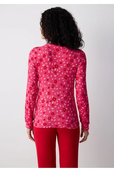 Penti Bloom Printed Fuşya Termal Pijama Üstü - 4