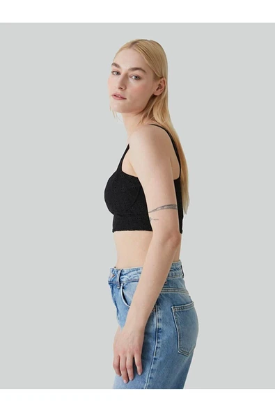 Ltb Askılı Dantel Top Siyah Atlet - 4