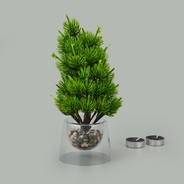 Dekor Yapay Çam Ağacı - Asorti - 26x15 cm - Resim 2