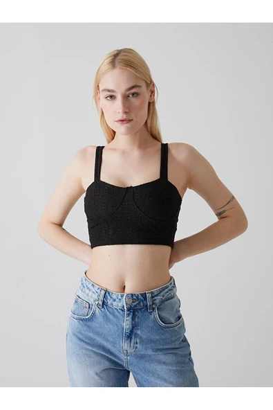 Ltb Askılı Dantel Top Siyah Atlet