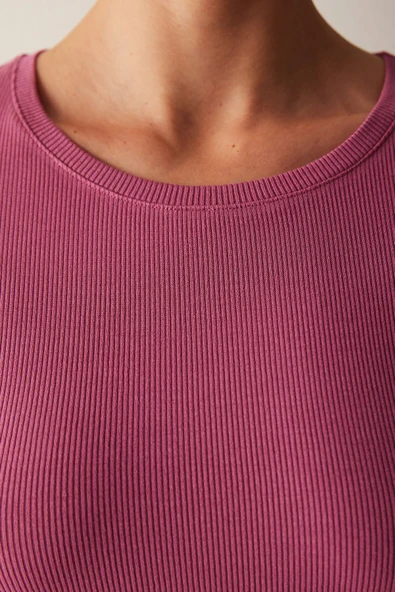 Penti Koyu Pembe Bisiklet Yaka Slim Fit Tişört - 5