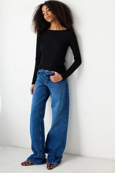 Penti Siyah Yarı Transparan Uzun Kollu Üst - 2