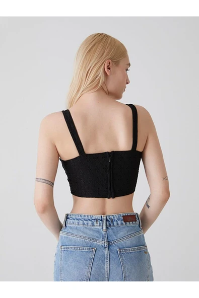 Ltb Askılı Dantel Top Siyah Atlet - 3