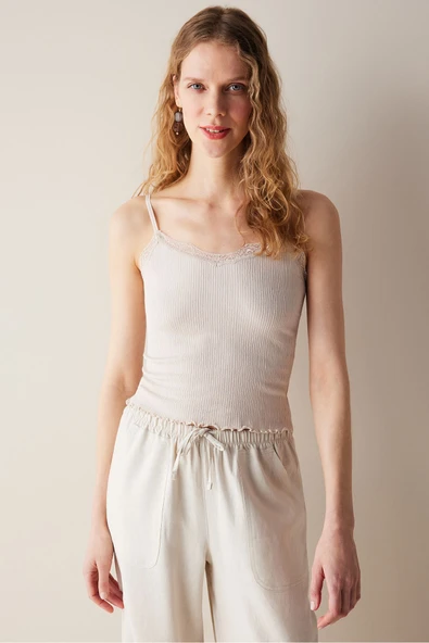 Penti Lace Textured Dantel Bej Üst