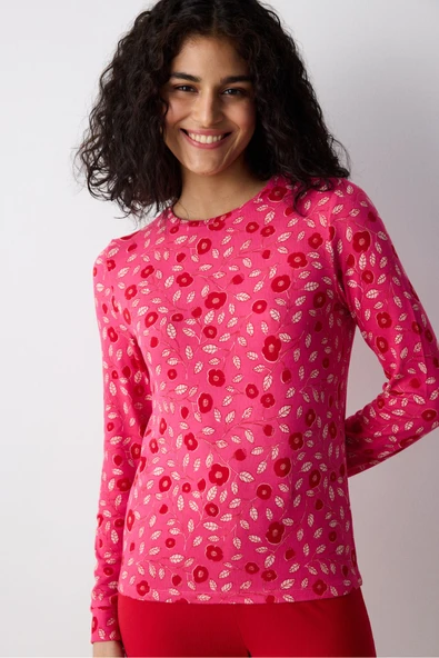 Penti Bloom Printed Fuşya Termal Pijama Üstü - 2
