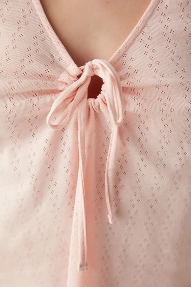 Penti Pembe Bağlama Detaylı Atlet Pijama Üstü - 5