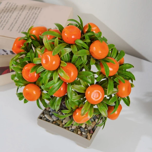 Dekor Yapay Mandalina Ağacı - Turuncu - 24x18 cm - Resim 3