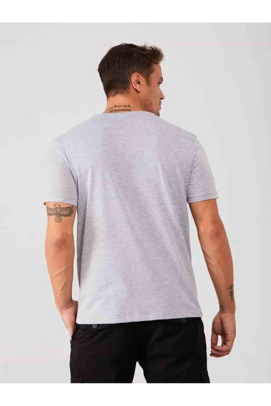 Dufy Gri Melanj Erkek Slim Fit Düz Bisiklet Yaka Tshirt - 70953 - 5