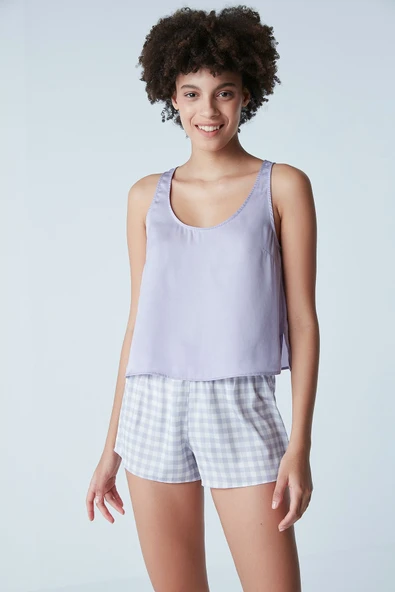 Penti Lila Gingham Satin Crop Atlet