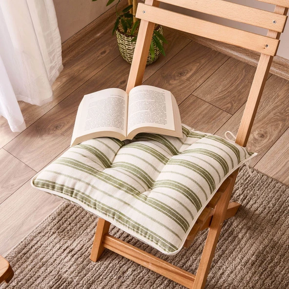 Soft Belinde Sandalye Minderi - Ekru / Yeşil - 43x43 cm ürün görseli 1