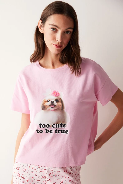 Penti Think Pink Tişört Pijama Üstü - 2