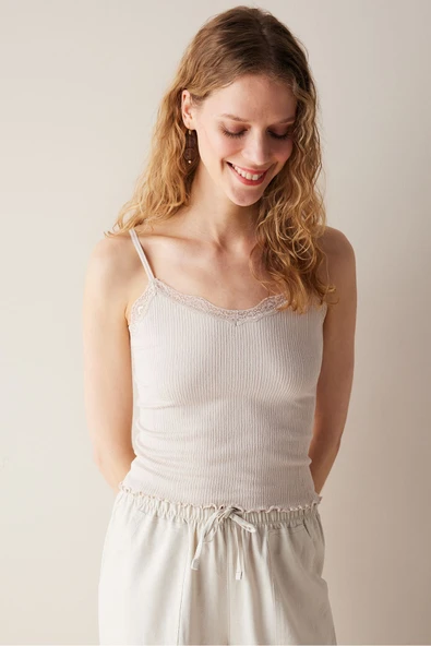 Penti Lace Textured Dantel Bej Üst - 2