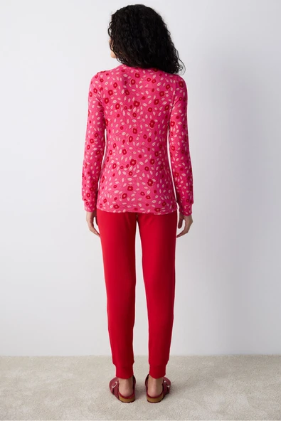 Penti Bloom Printed Fuşya Termal Pijama Üstü - 5