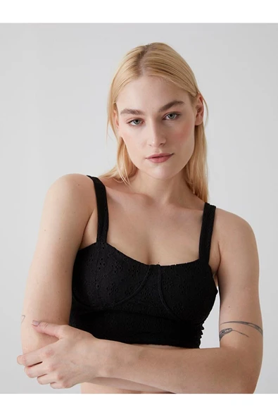 Ltb Askılı Dantel Top Siyah Atlet - 5