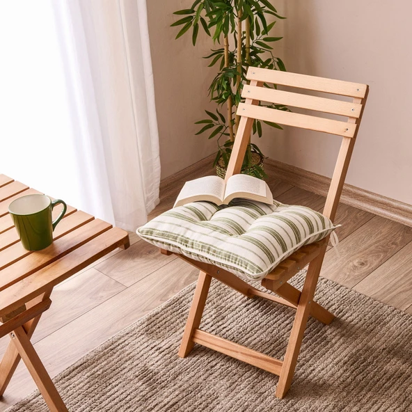 Soft Belinde Sandalye Minderi - Ekru / Yeşil - 43x43 cm - Resim 2