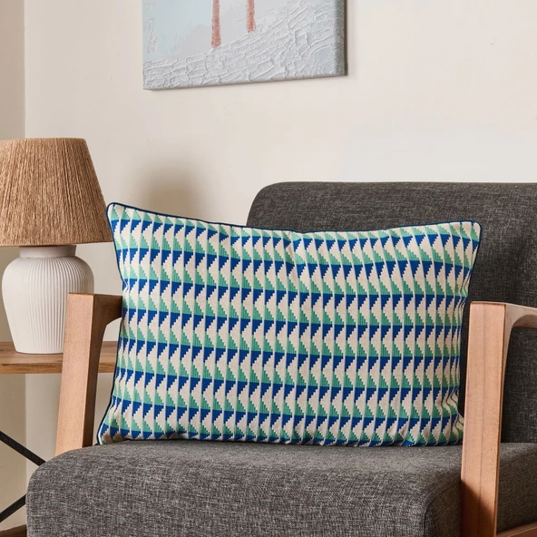 Soft Lalbahar Kırlent - Ekru / Mavi - 40x60 cm ürün görseli