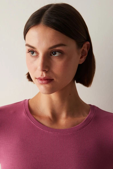 Penti Koyu Pembe Bisiklet Yaka Slim Fit Tişört - 3