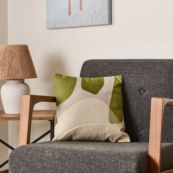 Soft Zarmine Kırlent - Ekru / Yeşil - 40x40 cm ürün görseli