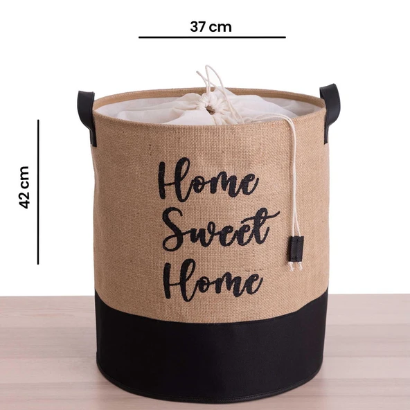 Home Altı Deri Jüt Kumaş Çamaşır Sepeti - 3