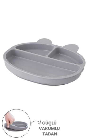 Silicolife 3 Gözlü Silikon Mama Tabağı, Vakum Tabanlı Bebek Çocuk Porsiyon Tabak Gıda Sertifikalı - Resim 3