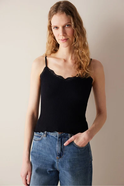 Penti Lace Textured Dantel Siyah Üst - 2