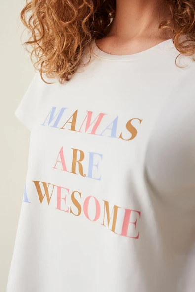 Penti Hamile Awesome Slogan Baskılı Tişört Pijama Üstü - 3