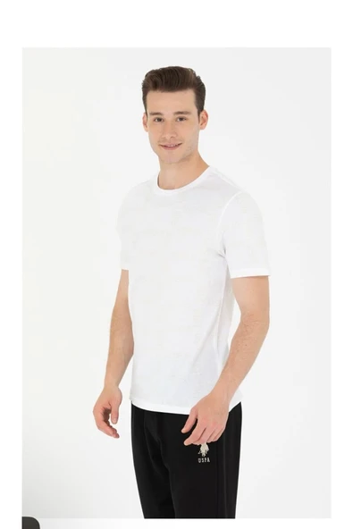 U.S. Polo Assn. U.S. POLO ASSN. Erkek Beyaz Bisiklet Yaka Tişört - 4