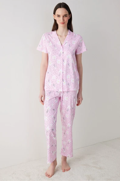 Penti Flora Pembe Düğmeli Gömlek Pantolon Pijama Takımı