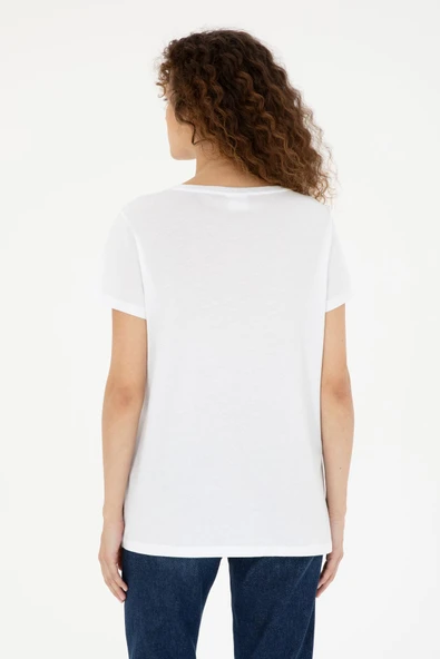 U.S. Polo Assn. Kadın Beyaz Bisiklet Yaka Tişört 50294748-vr013 - 5