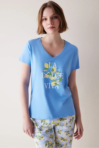Penti Lemon Mavi Pantolon Pijama Takımı - 2