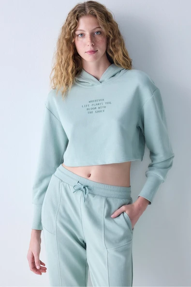 Penti Açık Yeşil Kapüşonlu Ribana Detaylı Sweatshirt