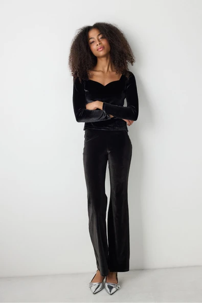 Penti Siyah Kalp Yaka Kadife Üst - 5