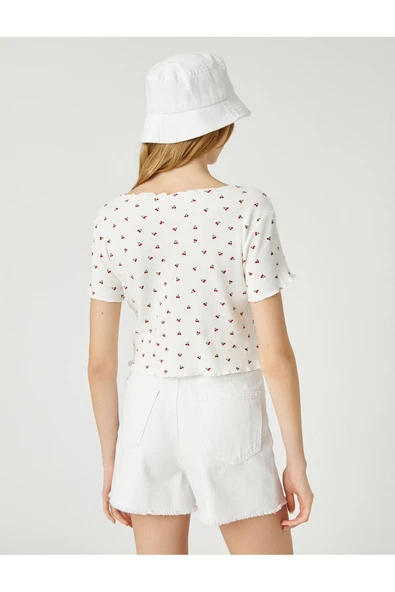 Koton Crop Tişört Kısa Kollu Yuvarlak Yaka Minimal Baskılı - 4