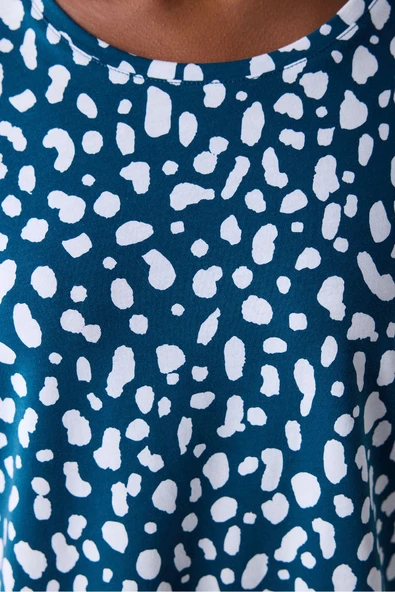 Penti Pamuklu Blue Leopard Petrol Yeşili Pantolon Pijama Takımı - 4