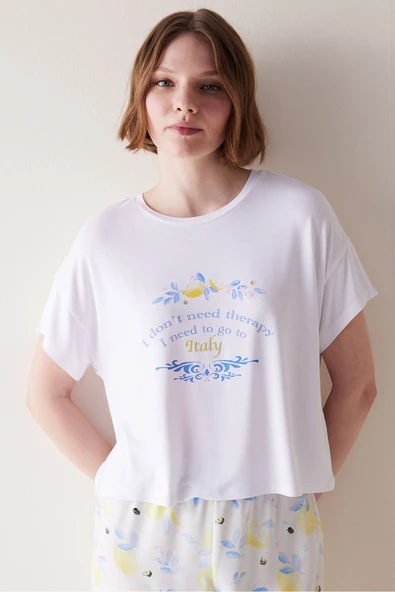 Penti Lemons Beyaz Tişört Pijama Üstü