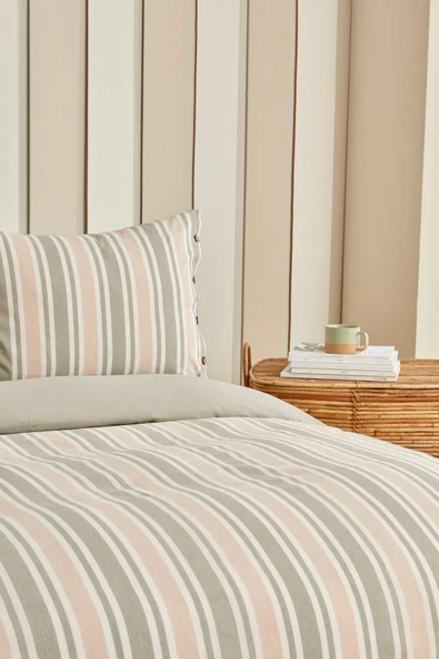 Sarah Anderson Mancy Çift Kişilik İpliği Boyalı Nevresim Takımı Yeşil/Bej - 6