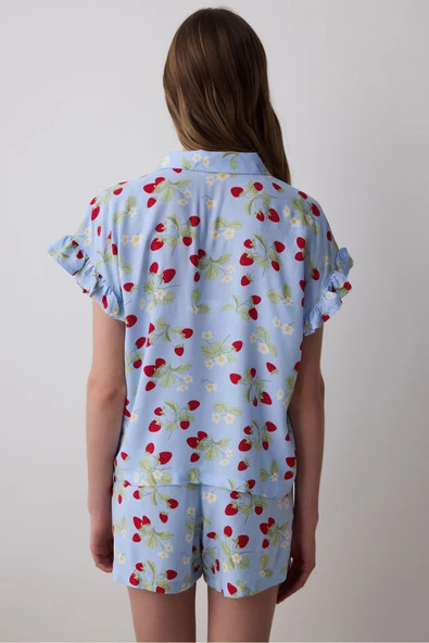 Penti Strawberries Gömlek Şort Açık Mavi Pijama Takımı - 5