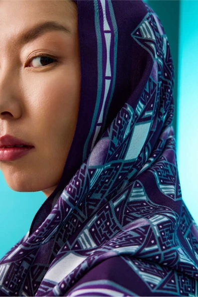 Imannoor Uçurtma mürdüm parlak floş viskon şal - 2