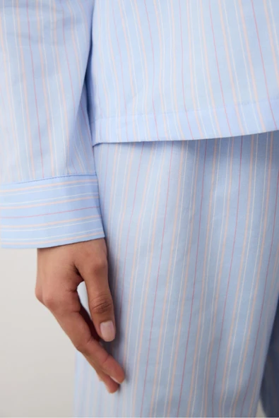 Penti Mila Gömlek Pantolon Çizgili Açık Mavi Pijama Takımı - 5