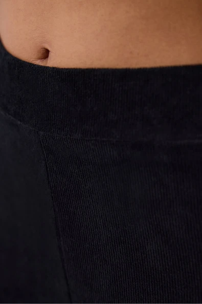 Penti Siyah Yüksek Bel Ribanalı Kadife Tayt - 3