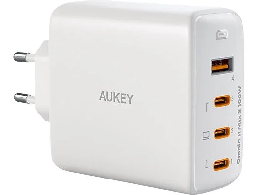 AUKEY 100W 4 Çıkışlı PD GaN Şarj Aleti Başlığı Beyaz 3xType-C / 1xUsbA PA-B7S-WH ürün görseli 1