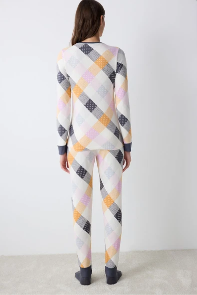 Penti Colorful Gingham Termal Çok Renkli Tişört Pijama Üstü - 5