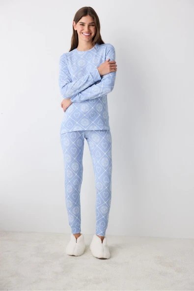 Penti Winter Love Termal Mavi Pantolon Pijama Takımı - 2