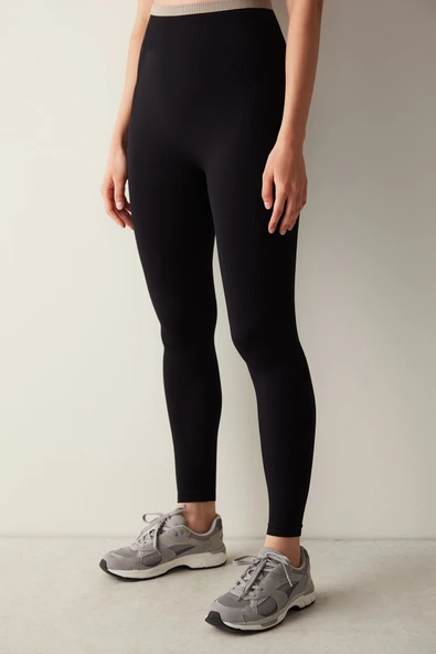 Penti Contrast Seamless Siyah Tayt