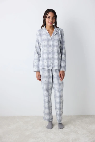 Penti Grey Checked Koyu Gri Gömlek Pantolon Pijama Takımı