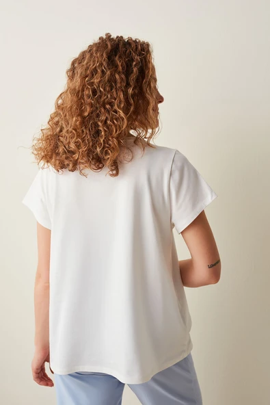 Penti Hamile Awesome Slogan Baskılı Tişört Pijama Üstü - 5