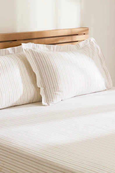 Kaşmir Home Moren %100 Pamuk Çift Kişilik Çarşaf Takımı Bej