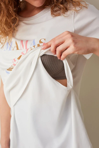 Penti Hamile Awesome Slogan Baskılı Tişört Pijama Üstü - 4