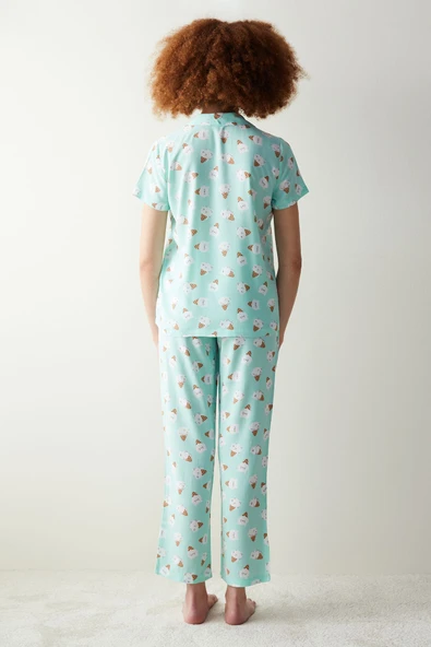 Penti Ice Cream Mint Yeşili Gömlek Pantolon Pijama Takımı - 5