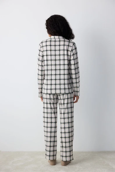 Penti Düğmeli Pamuklu Alia Gri Gömlek Pantolon Pijama Takımı - 5